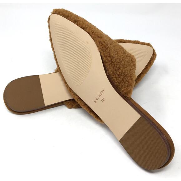 Nine West Furzy Women's Size 7 Brown Faux Fur Winter Slides Slip-On Shoes - Picture 7 of 7